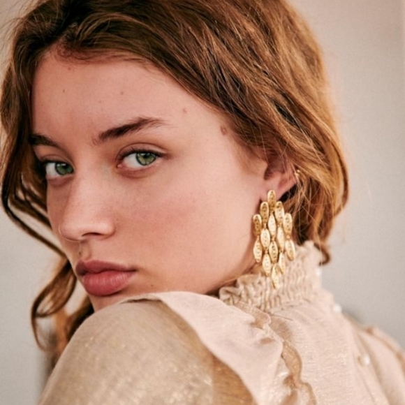 Sezane Filomene Gold Ruffle Blouse Top - Picture 2 of 10